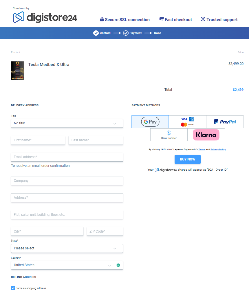 Tesla Medbed X order form